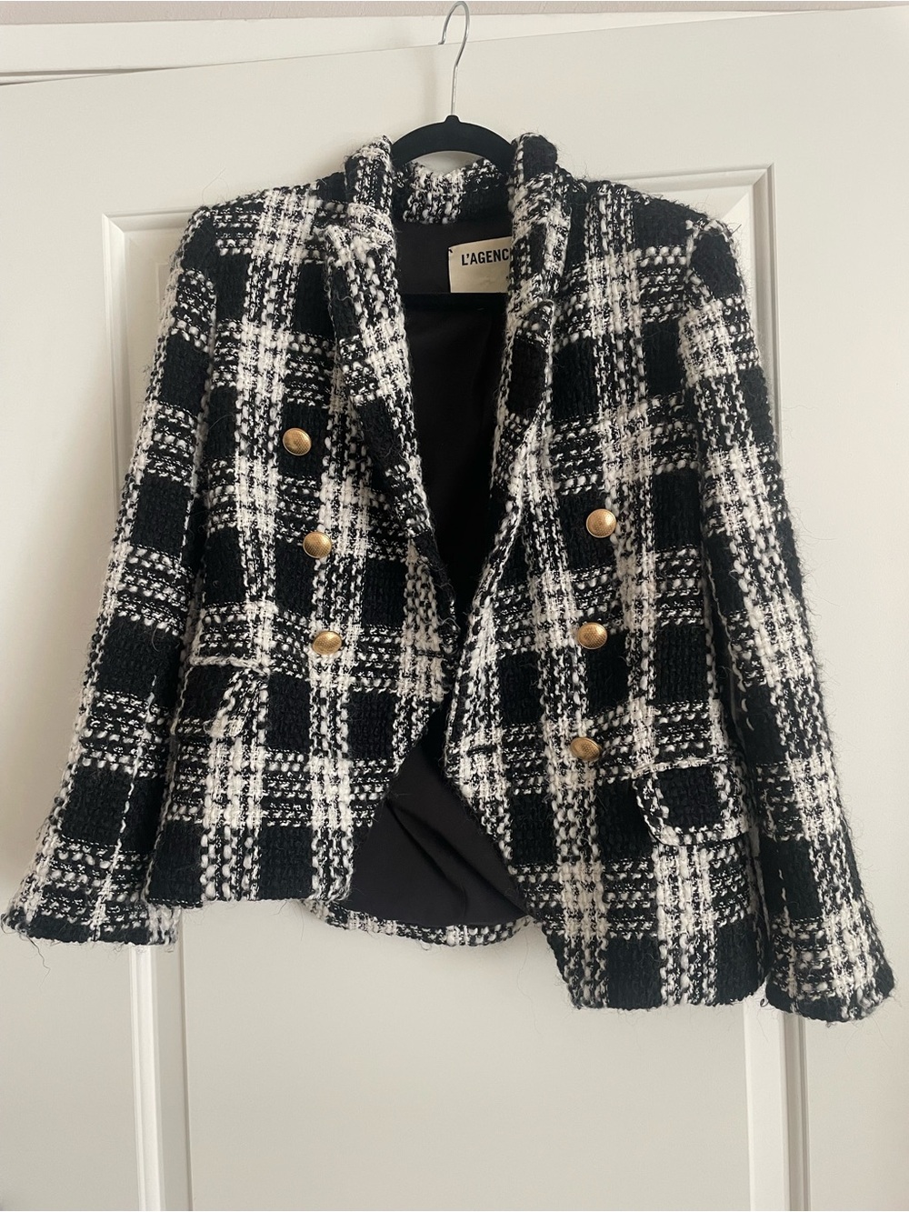 L’AGENCE Kenzie Double Breasted Blazer Black Women’s 6 Peak Lapel Jacket